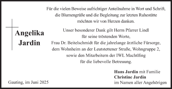 Traueranzeige von Angelika Jardin von merkurtz