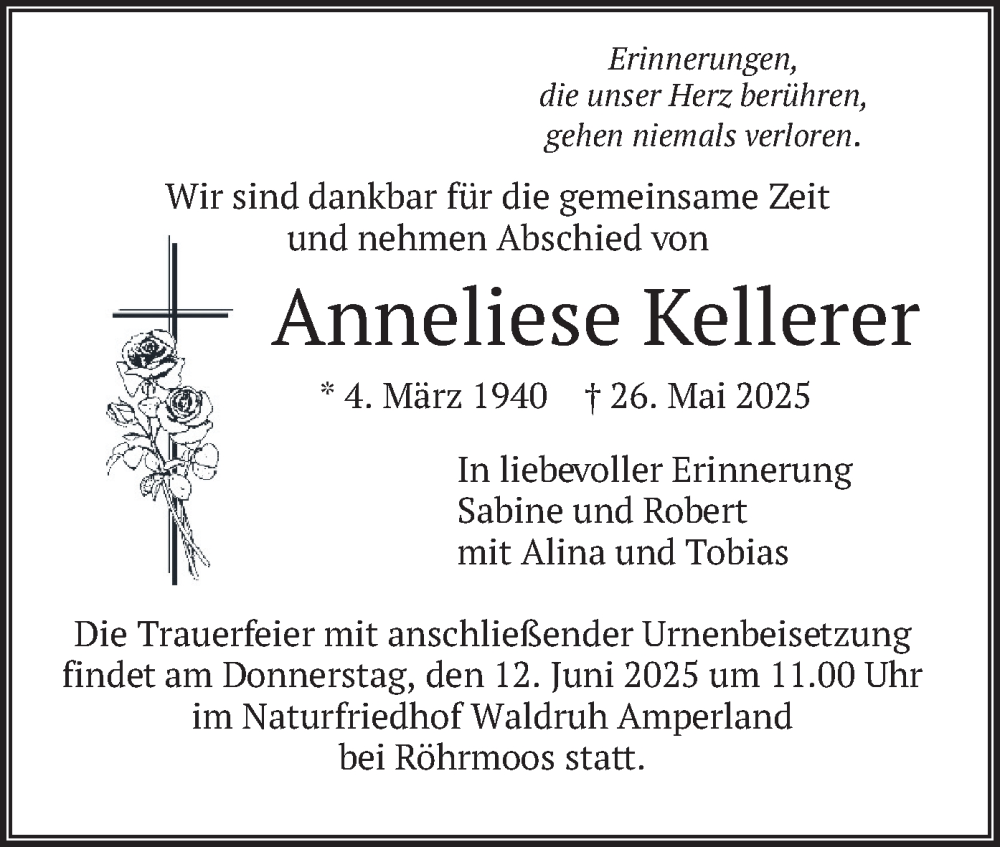  Traueranzeige für Anneliese Kellerer vom 07.06.2025 aus merkurtz