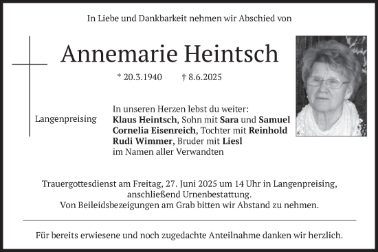 Traueranzeige von Annemarie Heintsch von merkurtz