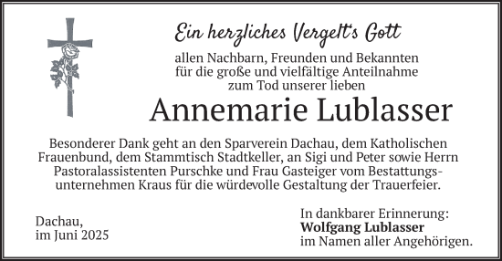 Traueranzeige von Annemarie Lublasser von merkurtz