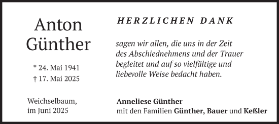 Traueranzeige von Anton Günther von merkurtz
