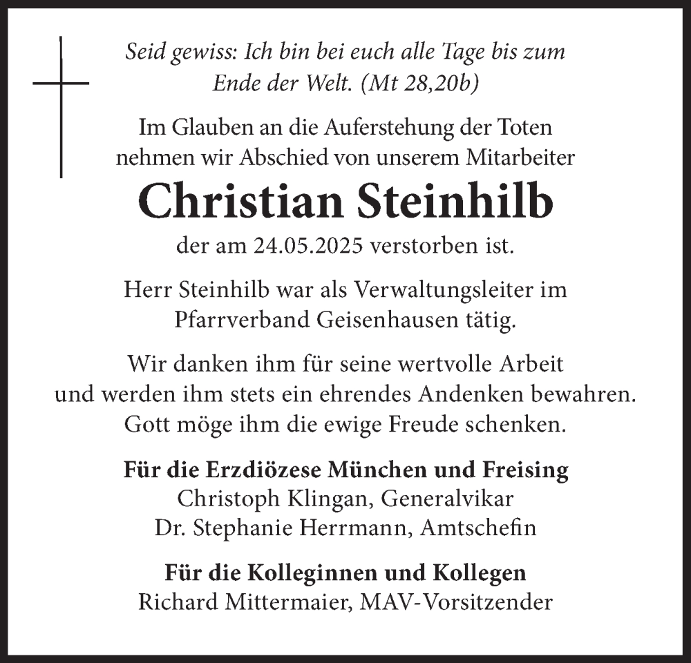  Traueranzeige für Christian Steinhilb vom 05.06.2025 aus merkurtz