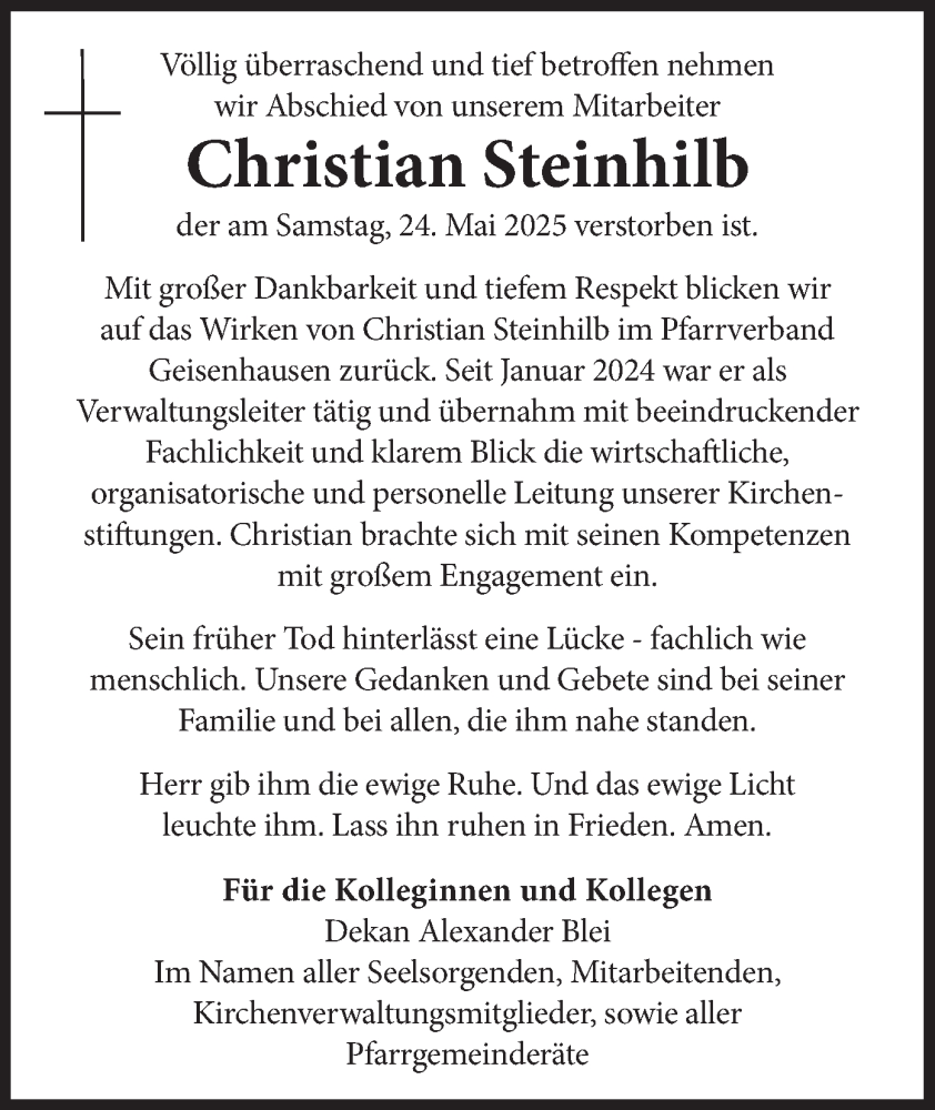  Traueranzeige für Christian Steinhilb vom 05.06.2025 aus merkurtz