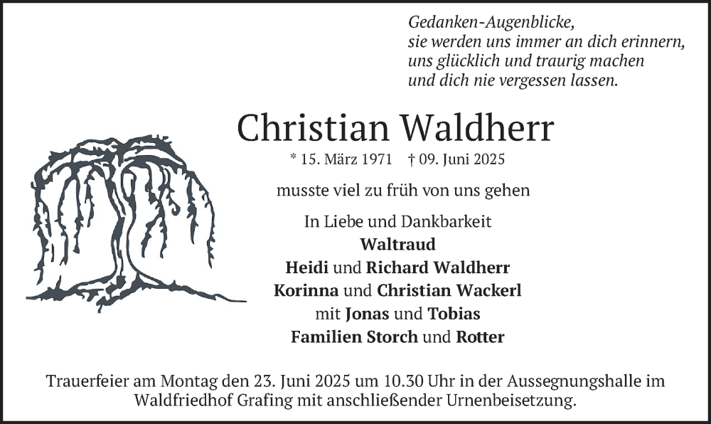  Traueranzeige für Christian Waldherr vom 14.06.2025 aus merkurtz