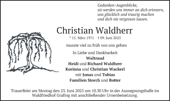 Traueranzeige von Christian Waldherr von merkurtz