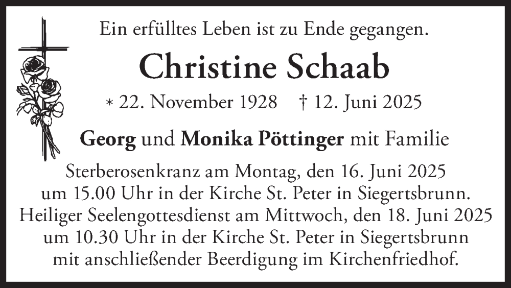  Traueranzeige für Christine Schaab vom 14.06.2025 aus merkurtz