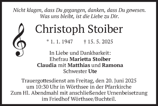 Traueranzeige von Christoph Stoiber von merkurtz