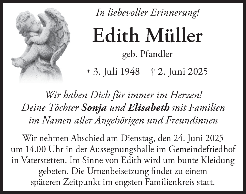  Traueranzeige für Edith Müller vom 21.06.2025 aus merkurtz