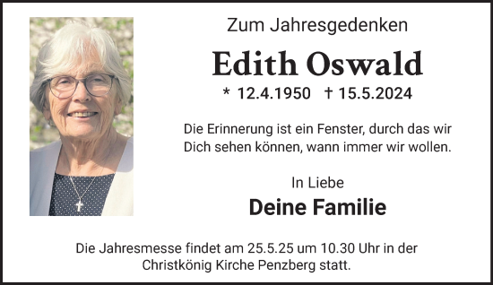 Traueranzeige von Edith Oswald von Das Gelbe Blatt Penzberg