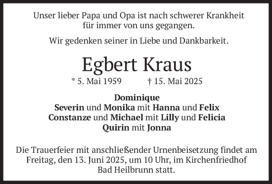 Traueranzeige von Egbert Kraus von merkurtz