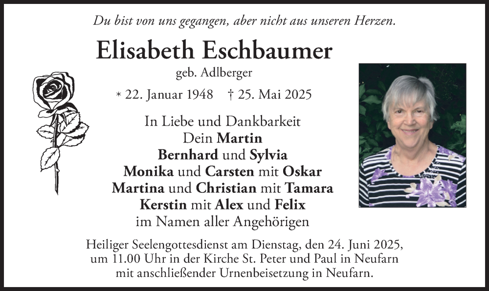  Traueranzeige für Elisabeth Eschbaumer vom 21.06.2025 aus merkurtz