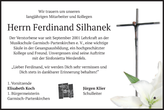Traueranzeige von Ferdinand Silhanek von merkurtz
