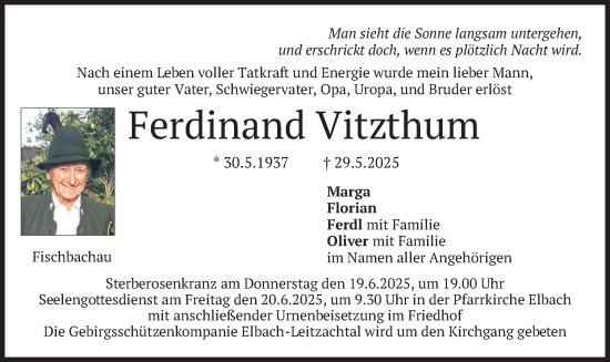 Traueranzeige von Ferdinand Vitzthum von merkurtz
