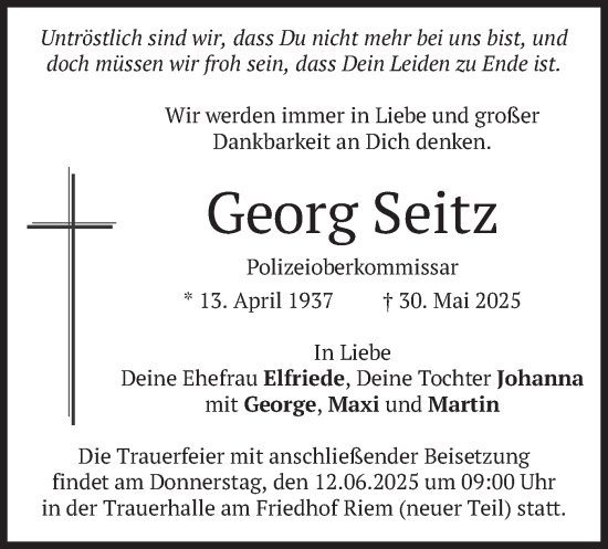 Traueranzeige von Georg Seitz von merkurtz