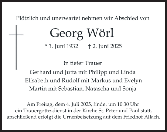 Traueranzeige von Georg Wörl von merkurtz