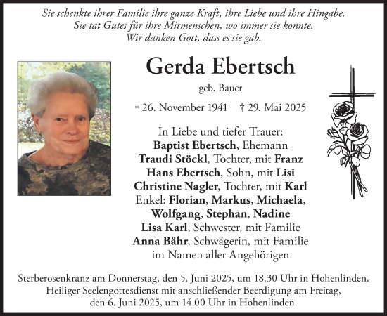 Traueranzeige von Gerda Ebertsch von merkurtz
