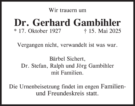 Traueranzeige von Gerhard Gambihler von merkurtz