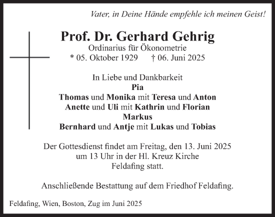 Traueranzeige von Gerhard Gehrig von merkurtz