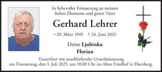 Traueranzeige von Gerhard Lehrer von merkurtz