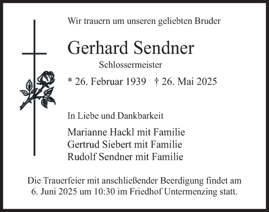 Traueranzeige von Gerhard Sendner von merkurtz