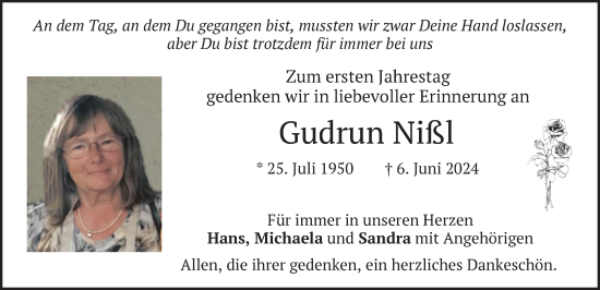 Traueranzeige von Gudrun Nißl von merkurtz