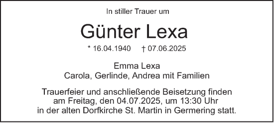 Traueranzeige von Günter Lexa von merkurtz