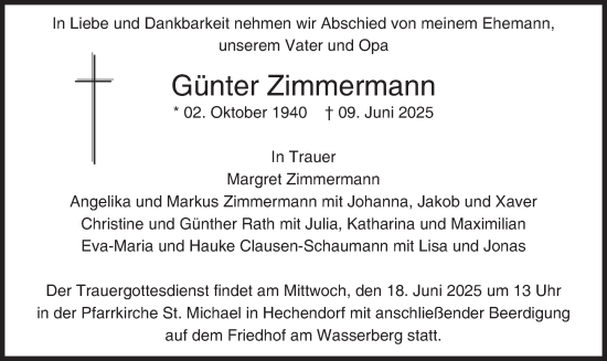 Traueranzeige von Günter Zimmermann von merkurtz