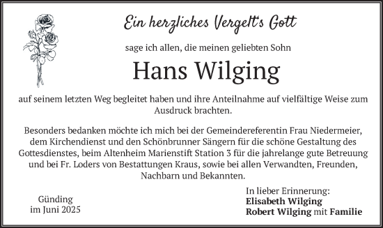 Traueranzeige von Hans Wilging von merkurtz