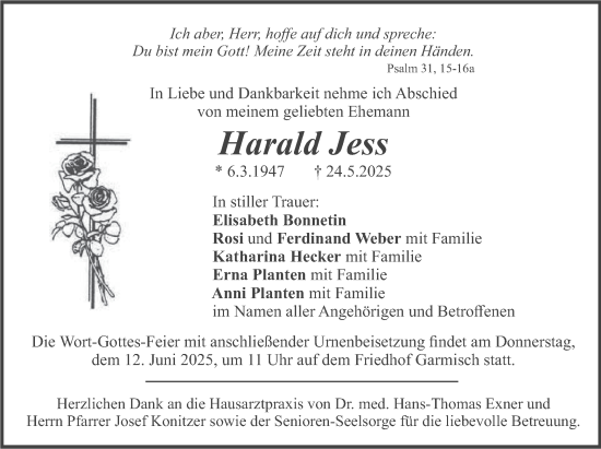 Traueranzeige von Harald Jess von merkurtz