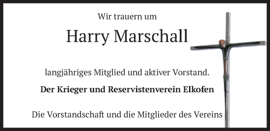 Traueranzeige von Harry Marschall von merkurtz