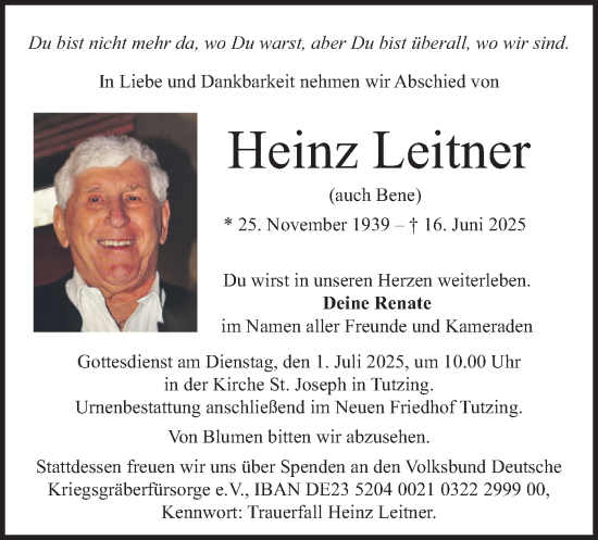 Traueranzeige von Heinz Leitner von merkurtz