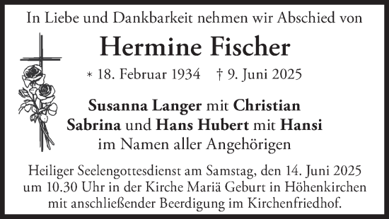 Traueranzeige von Hermine Fischer von merkurtz