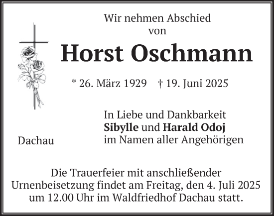 Traueranzeige von Horst Oschmann von merkurtz