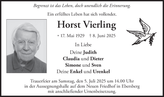 Traueranzeige von Horst Vierling von merkurtz