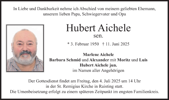 Traueranzeige von Hubert Aichele von merkurtz