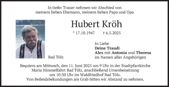 Traueranzeige von Hubert Kröh von merkurtz
