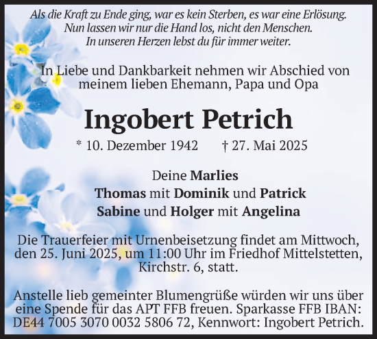 Traueranzeige von Ingobert Petrich von merkurtz