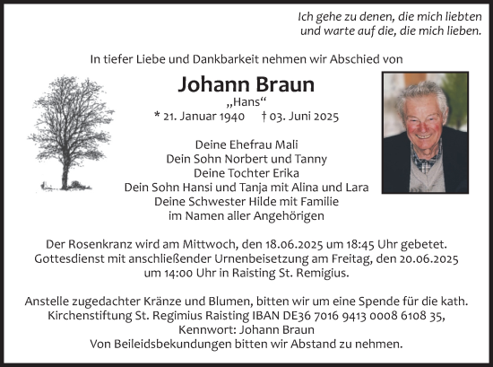 Traueranzeige von Johann Braun von merkurtz