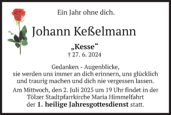 Traueranzeige von Johann Keßelmann von merkurtz