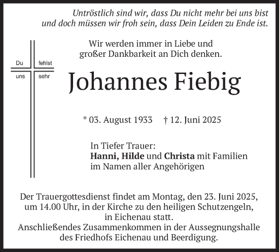 Traueranzeige von Johannes Fiebig von merkurtz