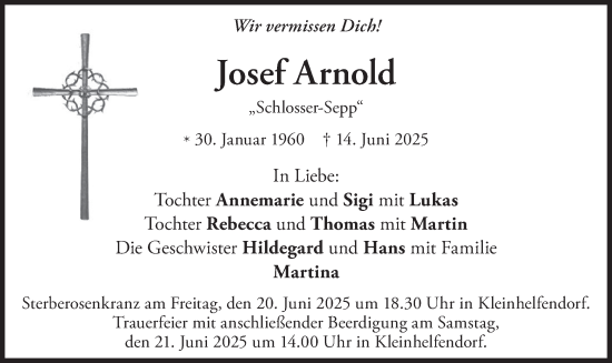Traueranzeige von Josef Arnold von merkurtz