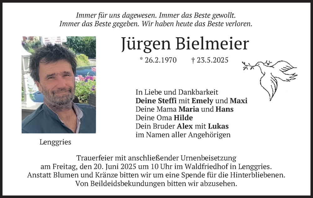  Traueranzeige für Jürgen Bielmeier vom 17.06.2025 aus merkurtz