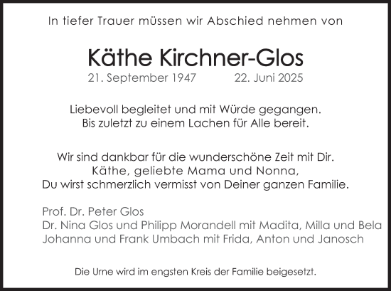 Traueranzeige von Käthe Kirchner-Glos von merkurtz