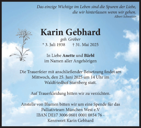 Traueranzeige von Karin Gebhard von merkurtz