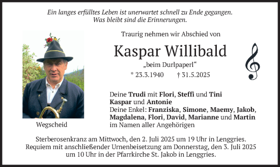 Traueranzeige von Kaspar Willibald von merkurtz