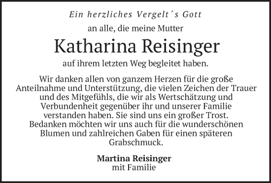 Traueranzeige von Katharina Reisinger von merkurtz