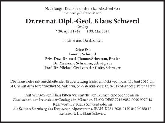 Traueranzeige von Klaus Schwerd von merkurtz