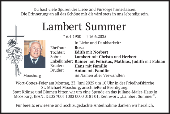 Traueranzeige von Lambert Summer von merkurtz
