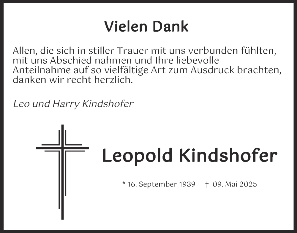  Traueranzeige für Leopold Kindshofer vom 14.06.2025 aus merkurtz