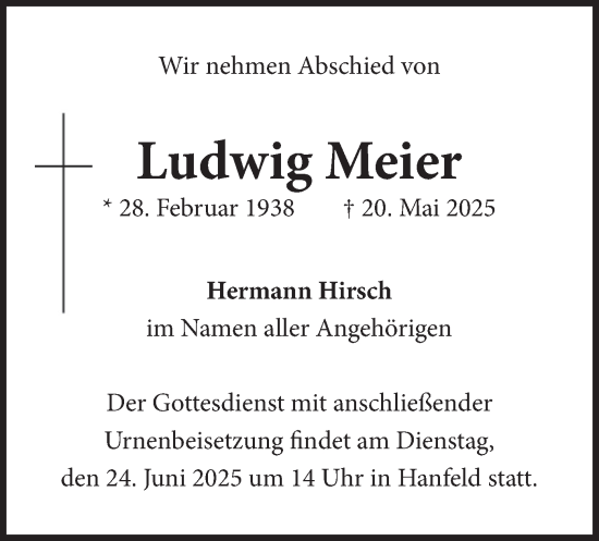 Traueranzeige von Ludwig Meier von merkurtz